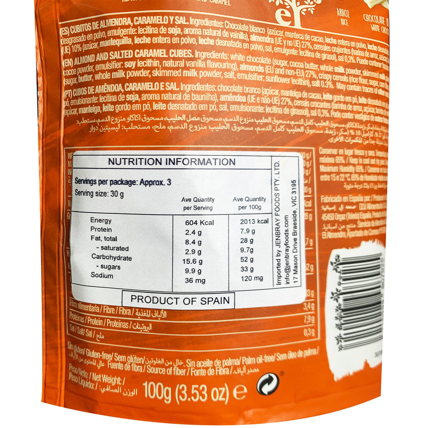 El Almendro Cubits Almond Snack Salted Caramel | Harris Farm Online