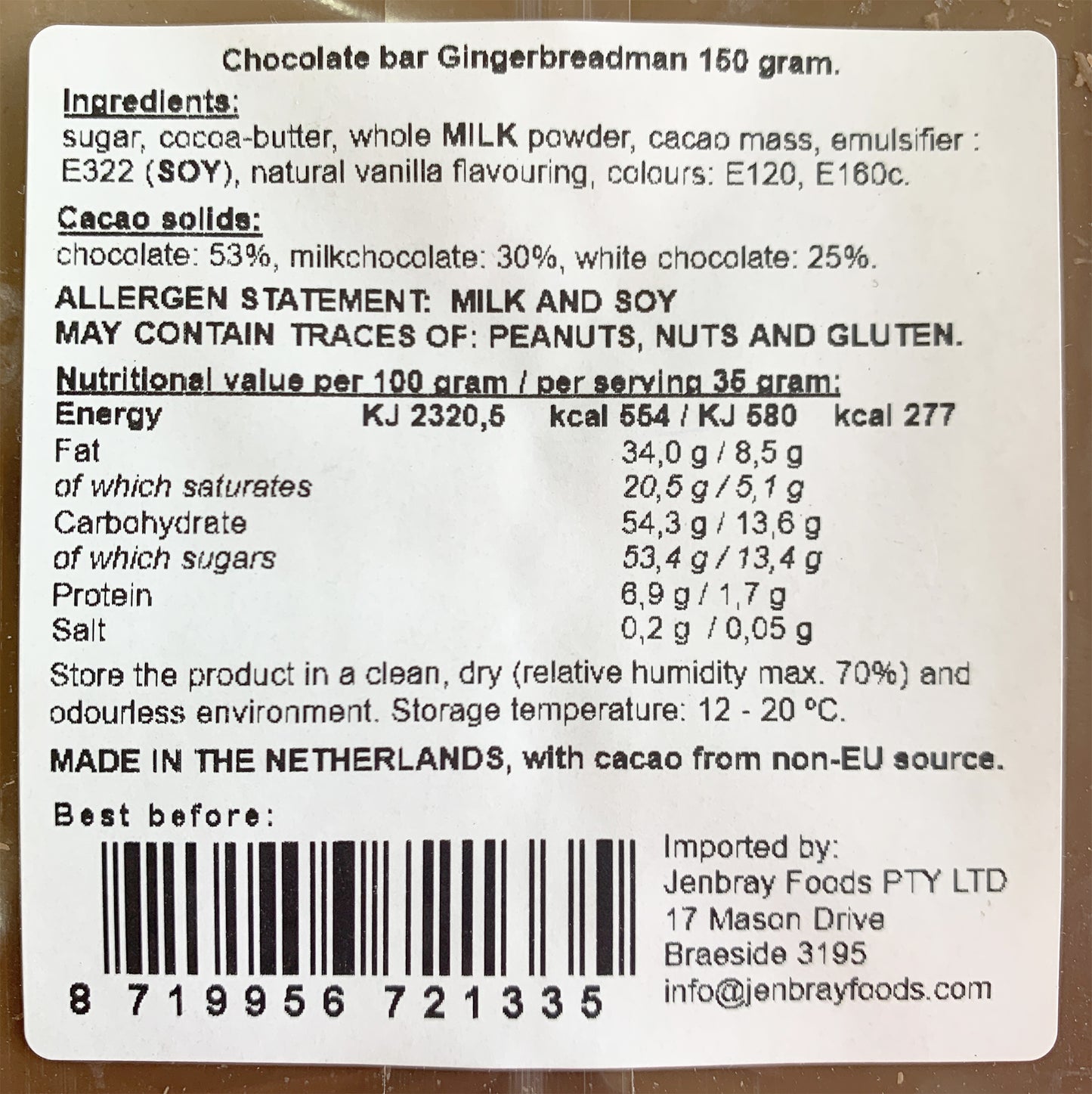 Chef Du Chocolat Gingerbread Man Chocolate | Harris Farm Online