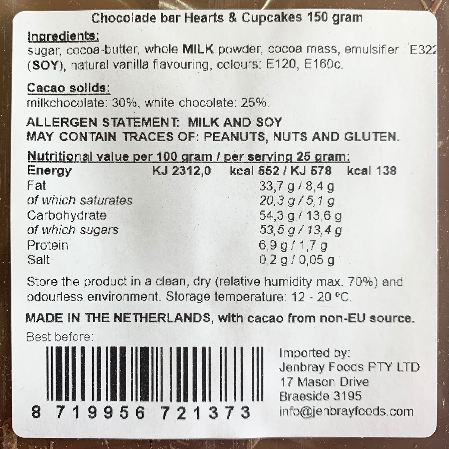 Chef Du Chocolat Hearts and Cupcakes Chocolate | Harris Farm Online