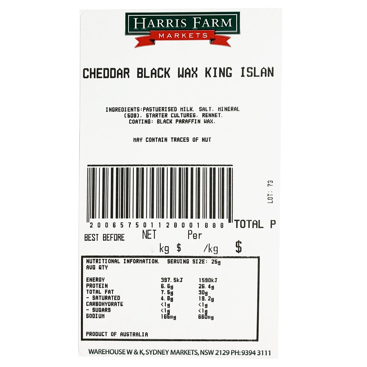 King Island Vintage Black Wax Cheddar 100g-250g | Harris Farm Markets Online