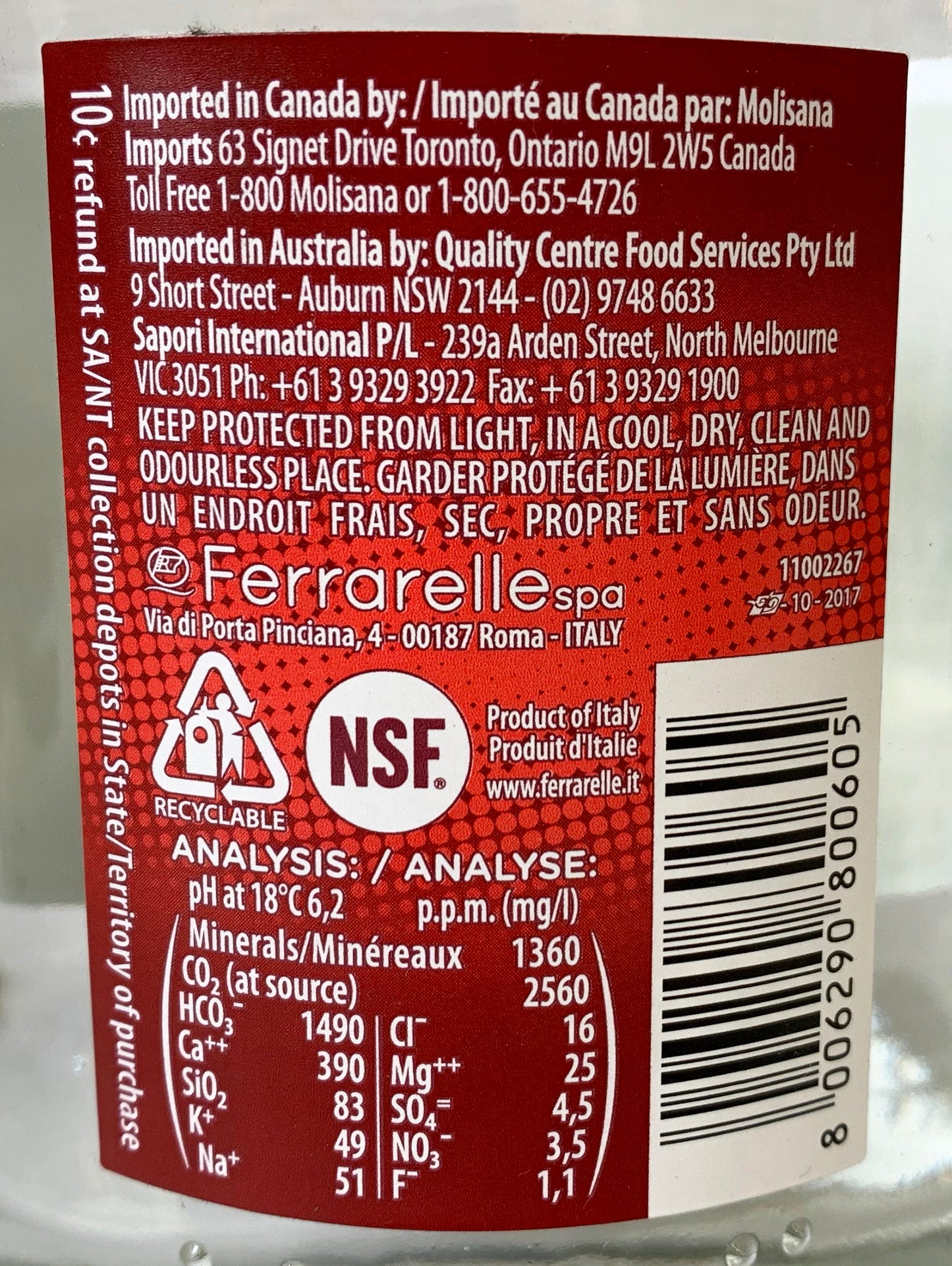 Ferrarelle Naturally Sparkling Mineral Water 750ml
