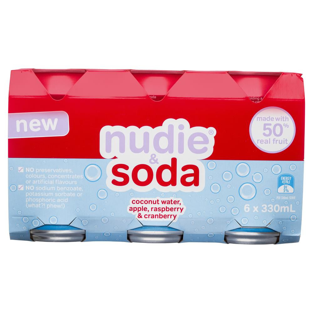 Nudie & Soda Coconut Water, Apple, Raspberry & Cranberry 6 x 330mL , Frdg1-Drinks - HFM, Harris Farm Markets
 - 1
