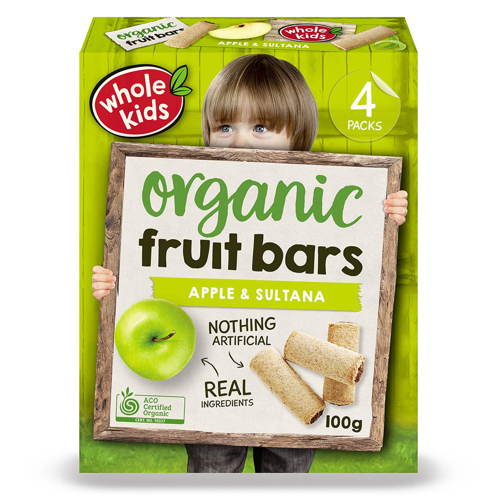 Whole Kids Organic Fruit Bars Apple and Sultana Bars x4 100g