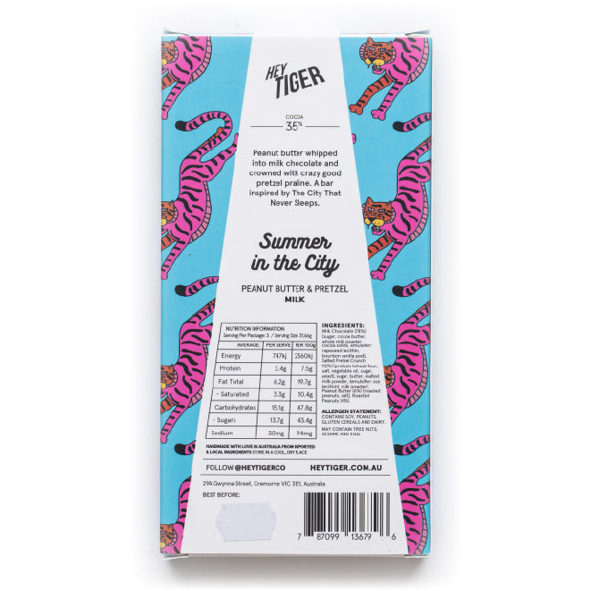 Hey Tiger Summer In The City Peanut Butter and Pretzel Milk Chocolate | Harris Farm Online