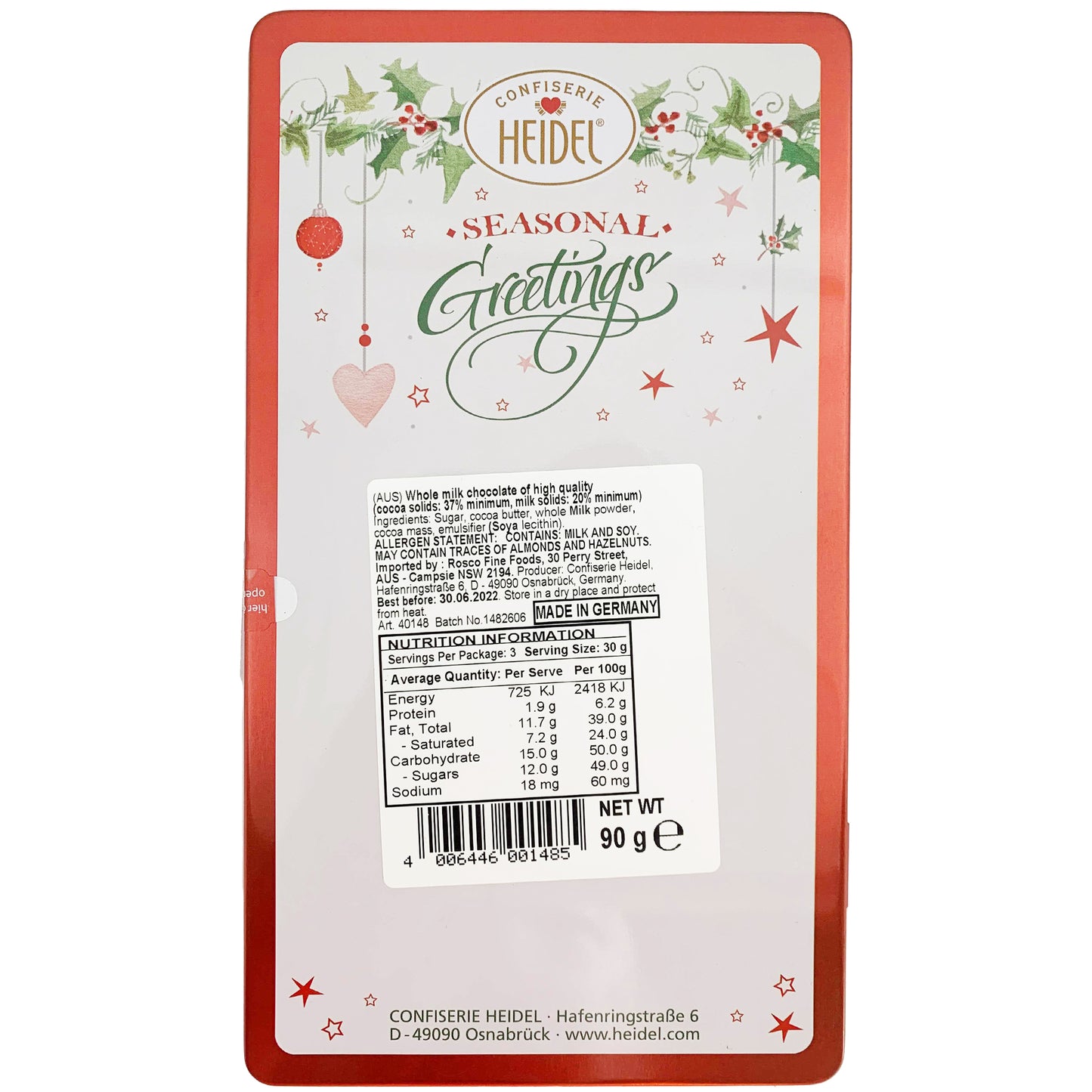 Confiserie Heidel Milk Chocolate White Merry Christmas Tin | Harris Farm Online