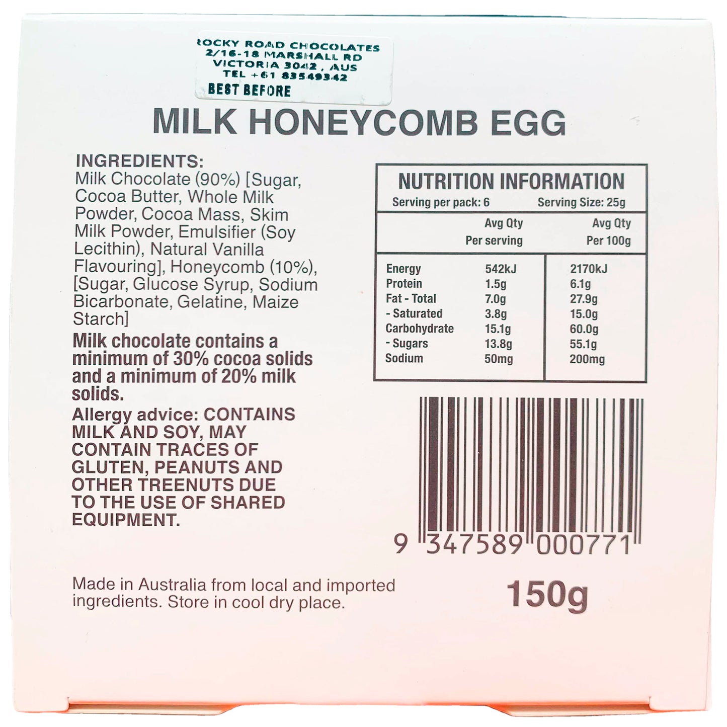 Rocky Road Chocolates Milk Chocolate Honeycomb Egg | Harris Farm Online