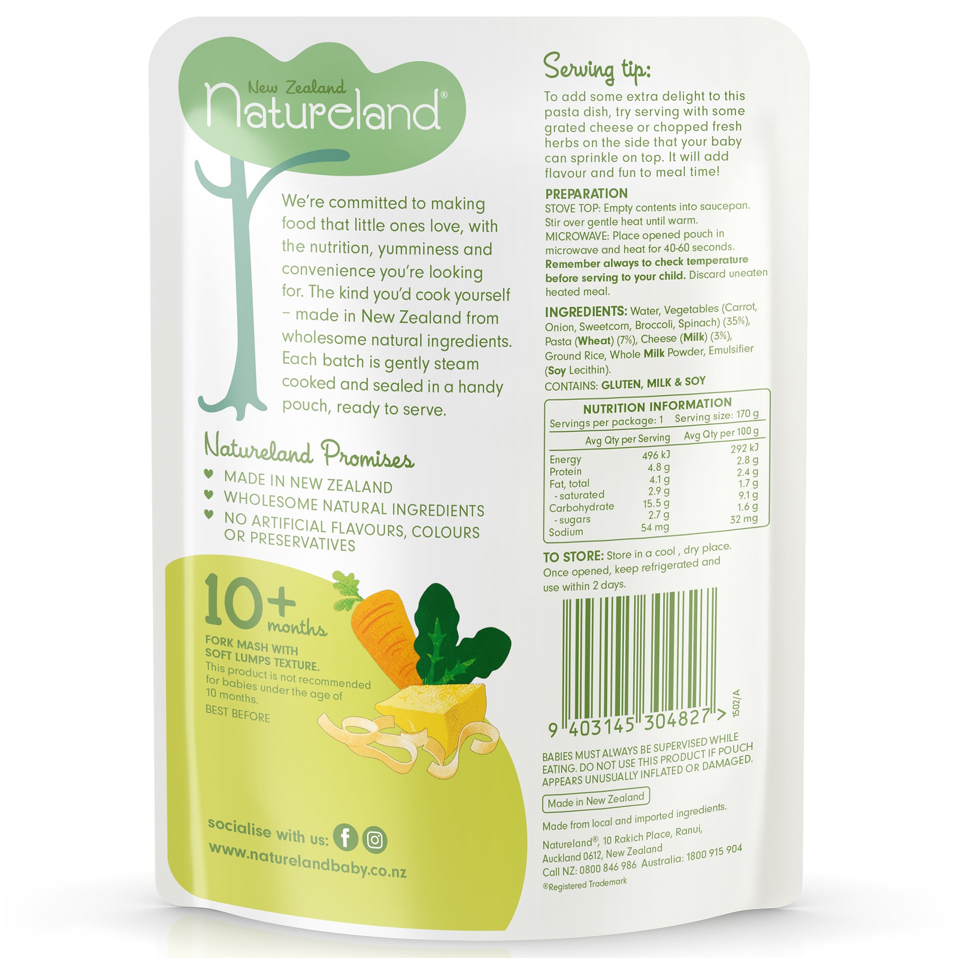 NZ Natureland - Baby Food - Vegetable Pasta Bake | Harris Farm Online