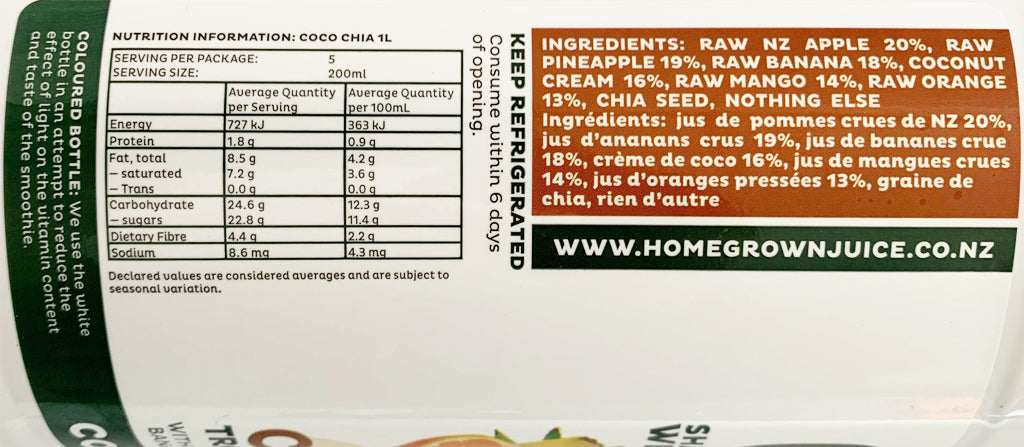 Homegrown Juice Cold Pasteurised Coco-Chia Smoothie | Harris Farm Online
