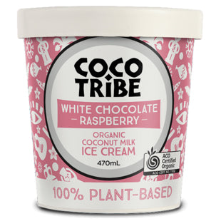 Coco Tribe Organic Coconut Milk Ice Cream White Chocolate and Raspberry | Harris Farm Online