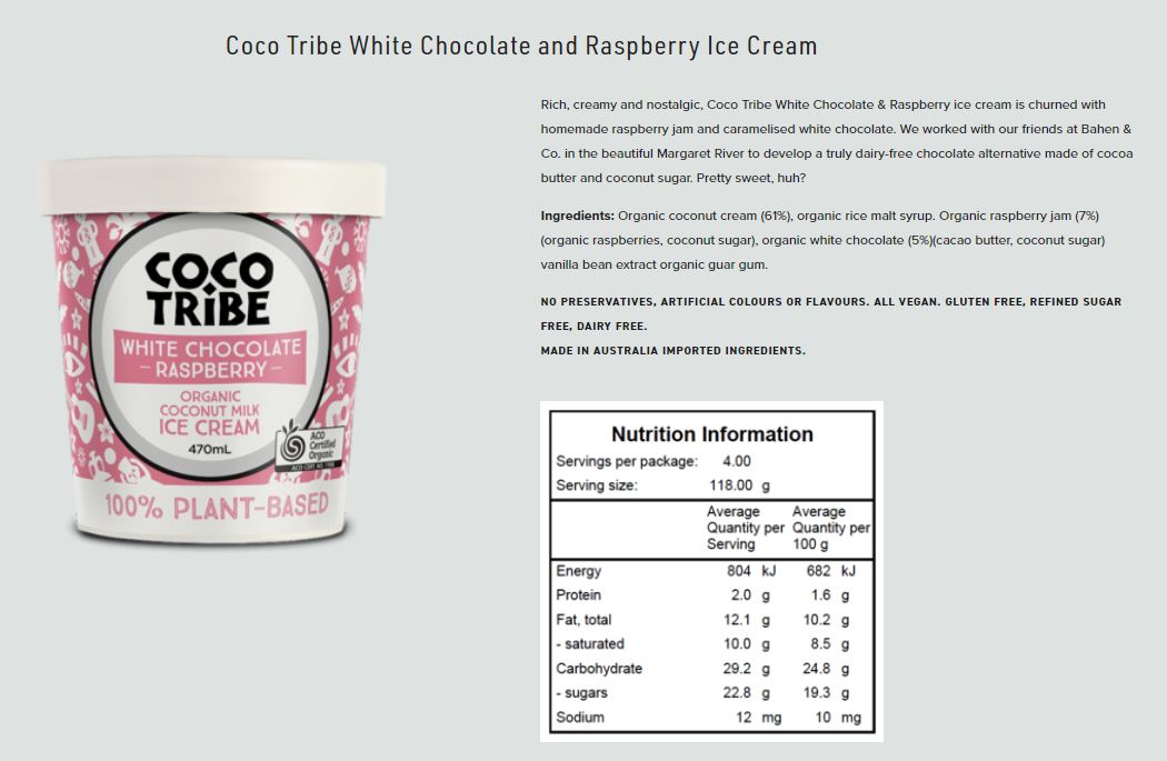 Coco Tribe Organic Coconut Milk Ice Cream White Chocolate and Raspberry | Harris Farm Online