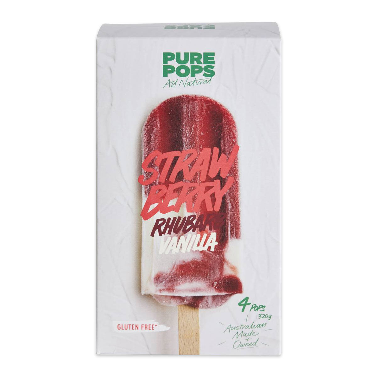 Pure Pops Strawberry Rhubarb Vanilla Organic Yoghurt Ice Cream x4 320ml | Harris Farm Online