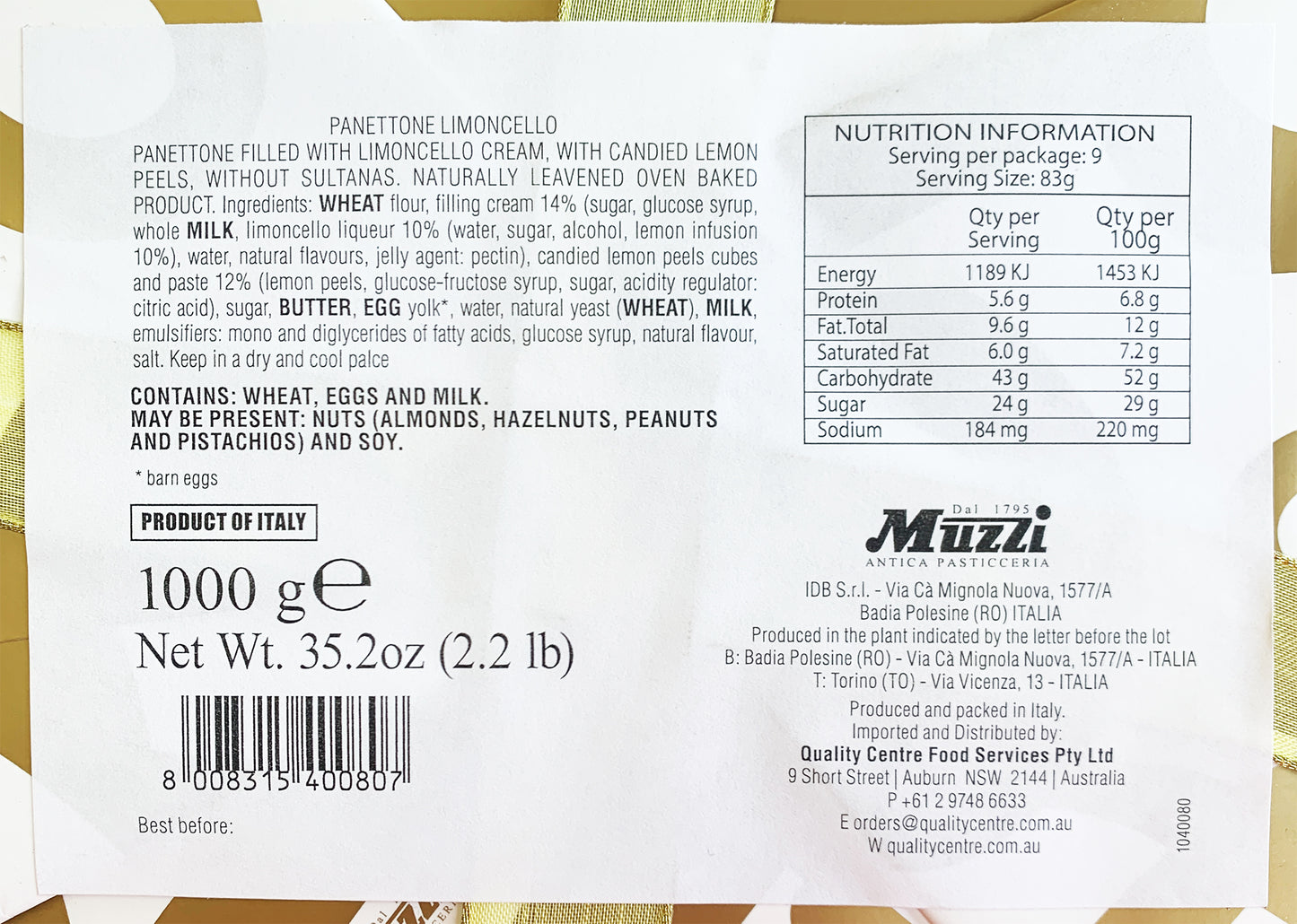 Muzzi Panettone Limoncello | Harris Farm Online