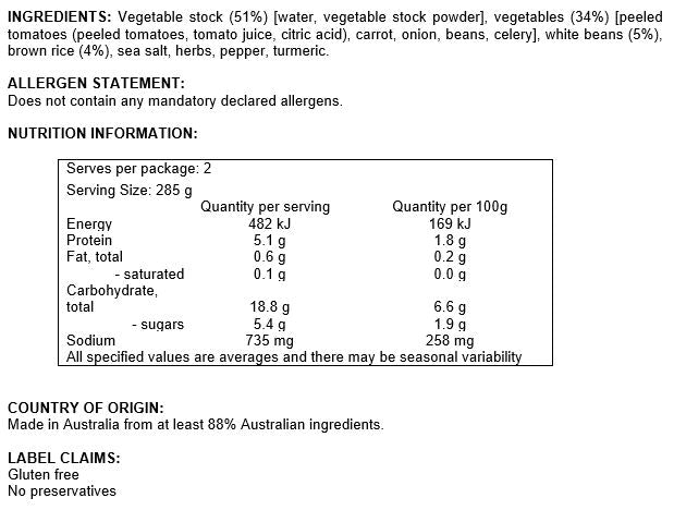 Yalla - Minestrone Soup - with Brown Rice | Harris Farm Online