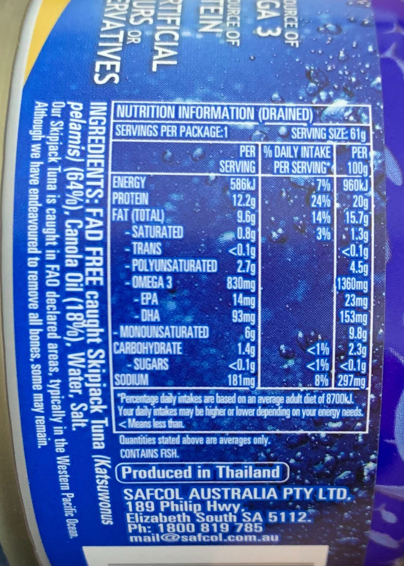 Safcol Tuna In Canola Oil 95g
