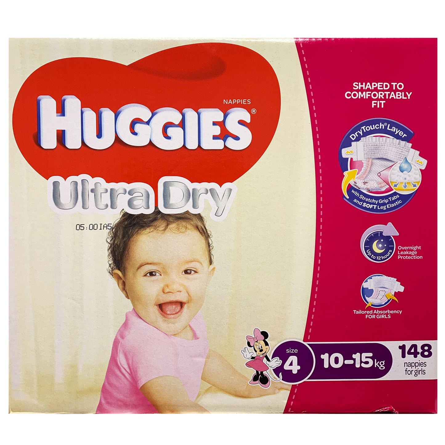 Huggies - Girls Nappies - Size 4 - Ultra Dry (10-15kg, 148 nappies)