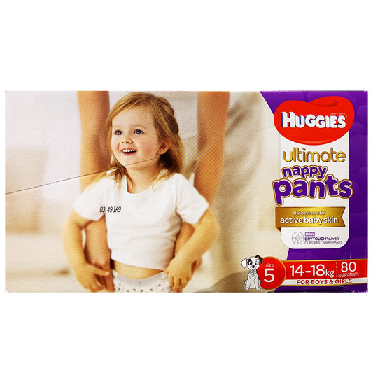 Huggies - Boys & Girls Nappies Pant - Size 5 - Ultimate (14-18kg, 80 nappies)