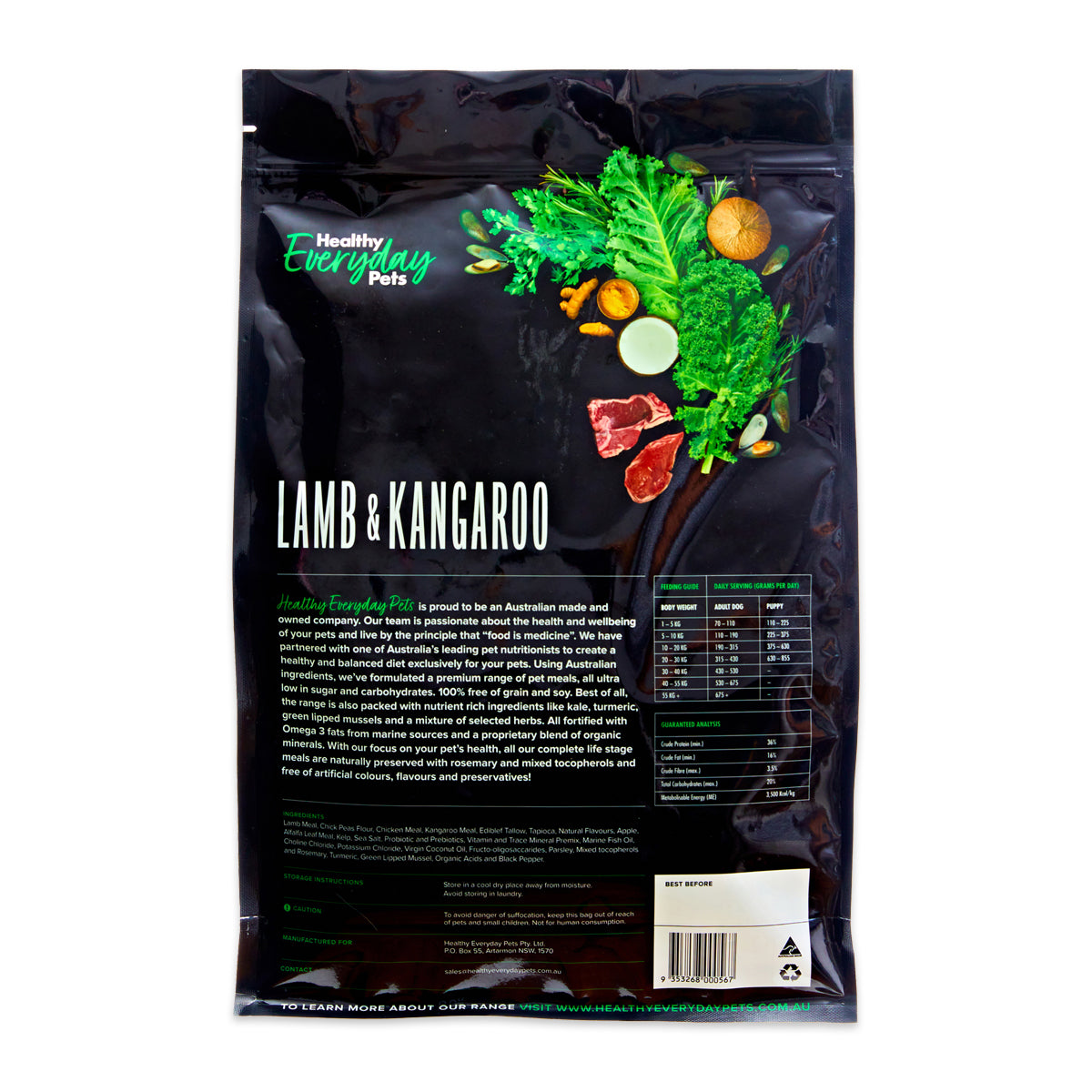 Healthy Everyday Pets Lamb and Kangaroo Dry Dog Food 3kg | Harris Farm Online