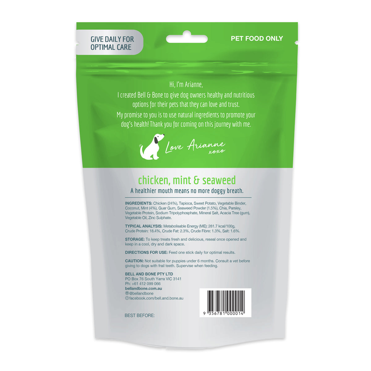 Bell and Bone Chicken Mint and Seaweed Medium Dog Dental Sticks 182g | Harris Farm Online