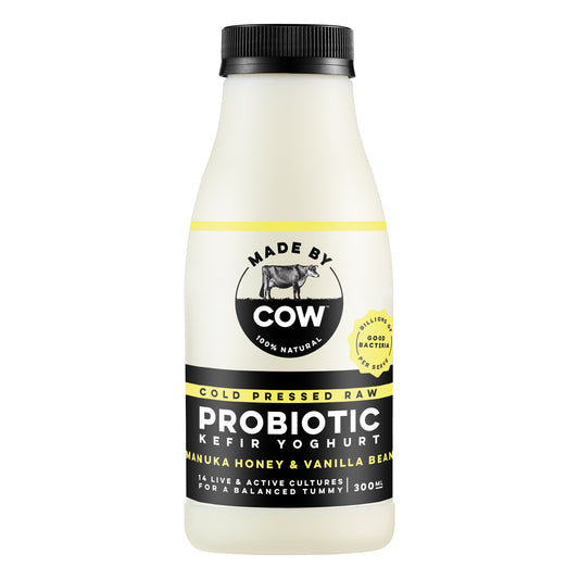Made by Cow - Kefir Yoghurt Probiotic - Manuka Honey and Vanilla Bean (300mL)