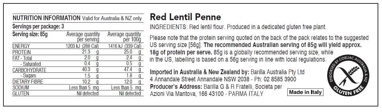 Barilla - Pasta - Red Lentil Penne | Harris Farm Online