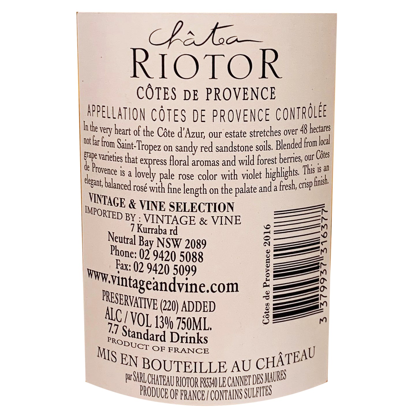 Cha'teau Riotor - Cotes De Provence Rose - Provence, France | Harris Farm Online