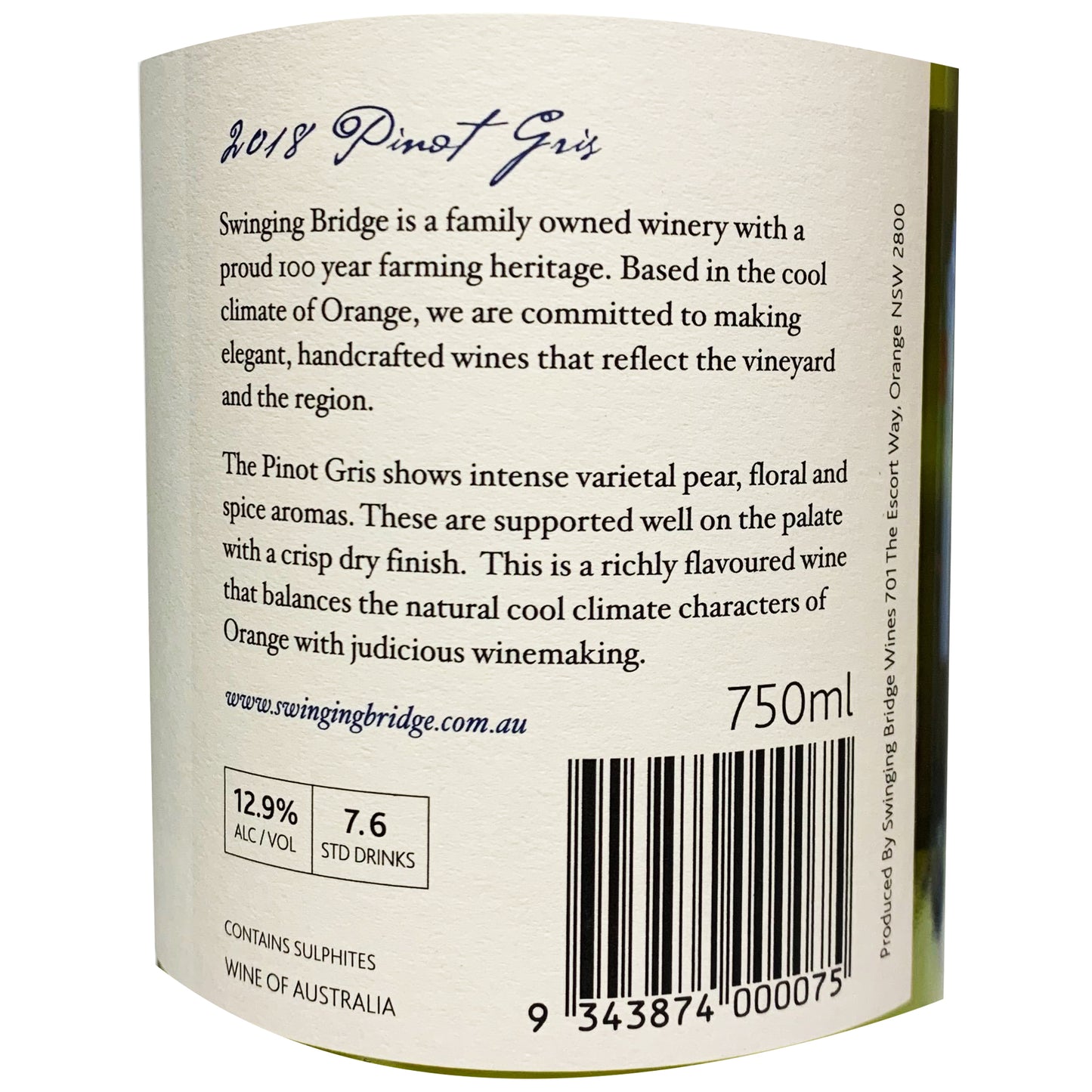Swinging Bridge - Pinot Gris - Orange, NSW | Harris Farm Online