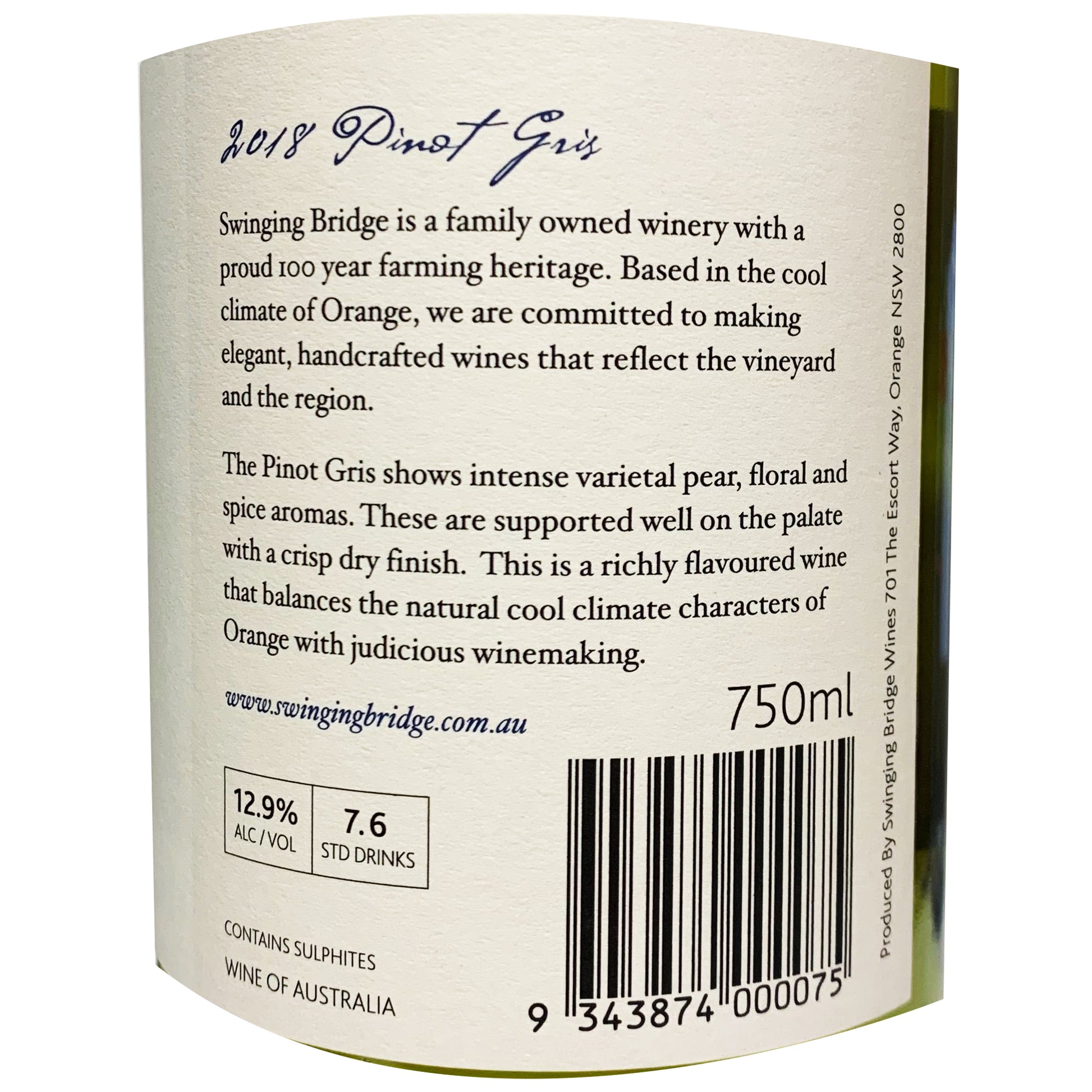 Swinging Bridge - Pinot Gris - Orange, NSW | Harris Farm Online