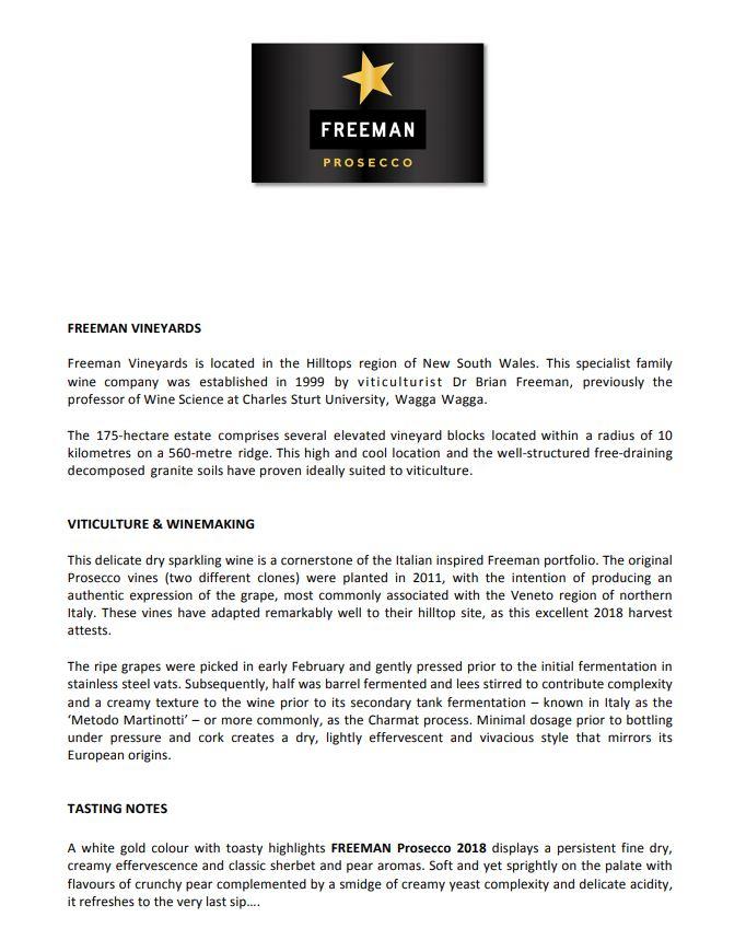 Freeman Vineyards Prosecco Case | Harris Farm Online