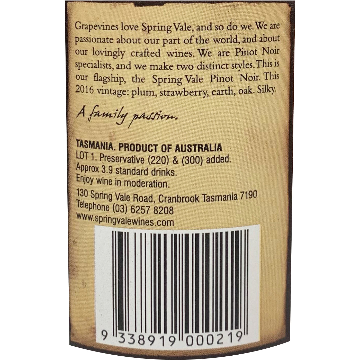 Spring Vale - Pinot Noir - Freycinet Coast, Tasmania (375mL)