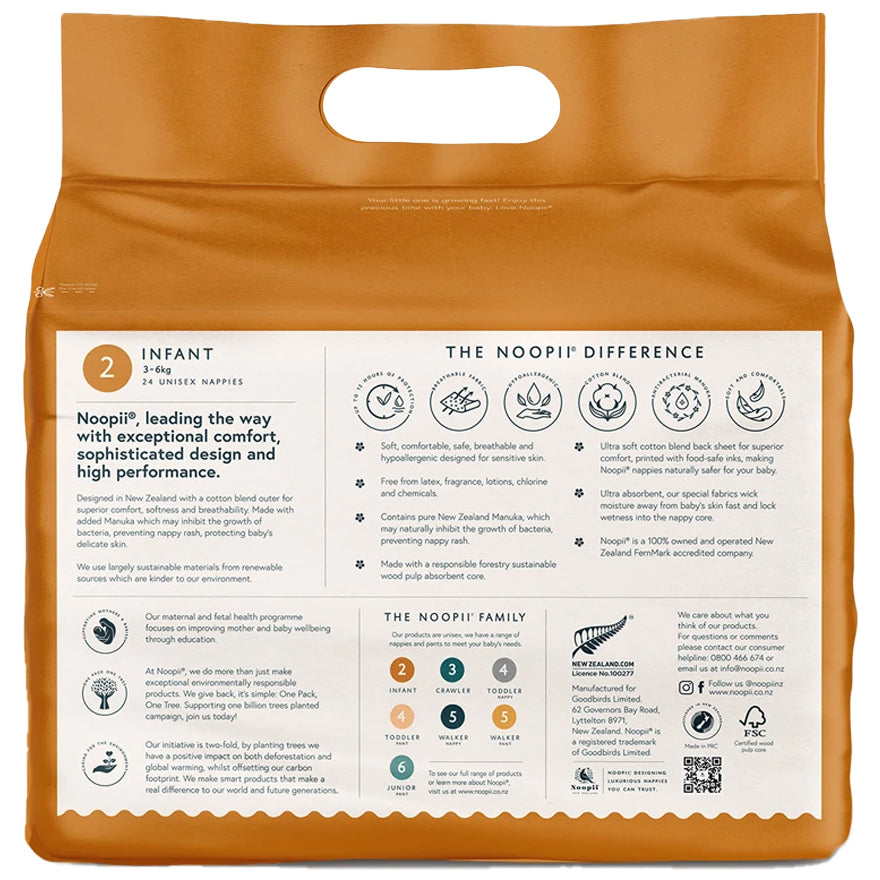 Noopii Nappies 3-6kg N2 Infant 24 Pack | Harris Farm Online