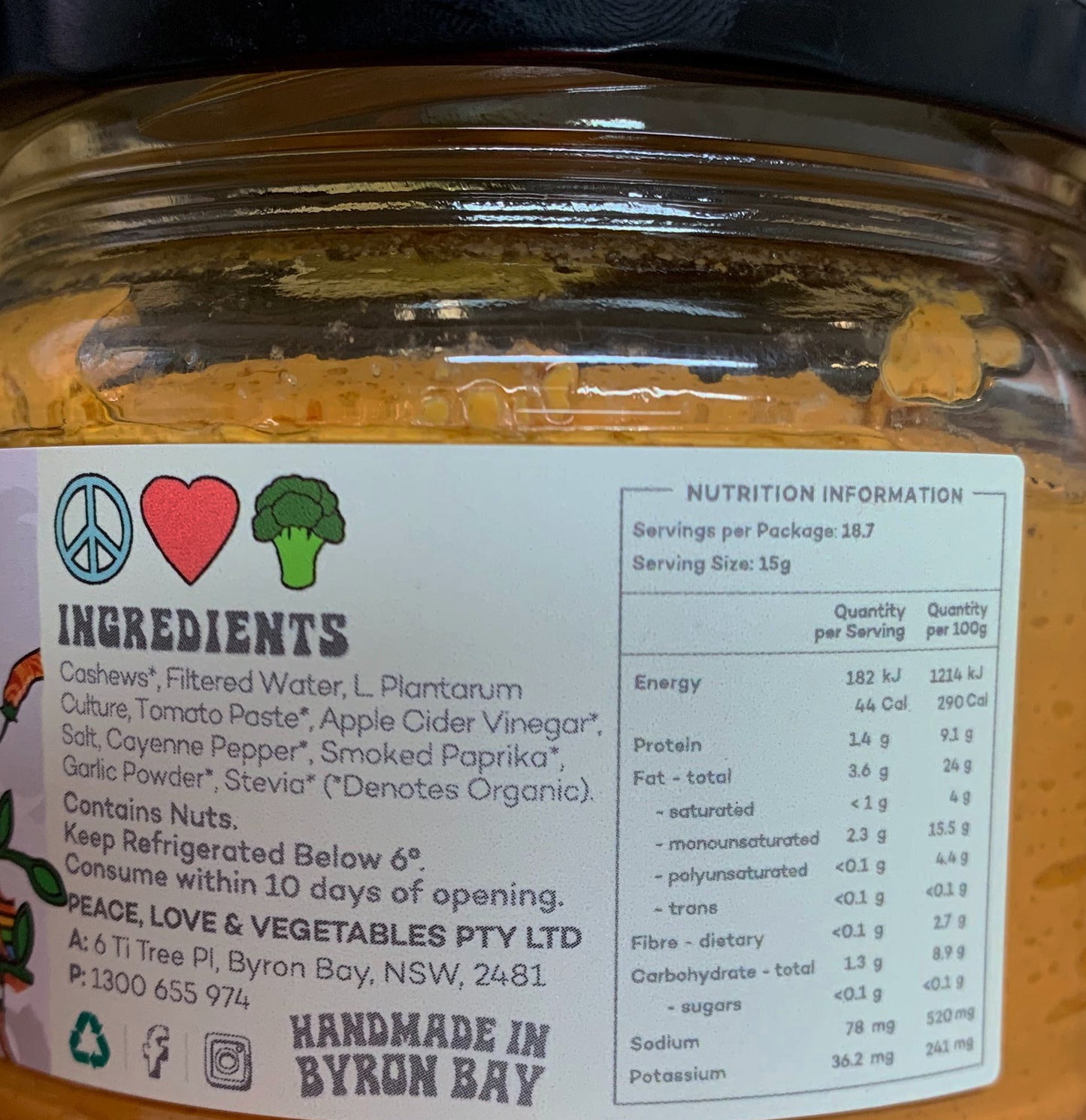 Peace, Love & Vegetables - Cashew Cheese - Smoked Chilli | Harris Farm Online