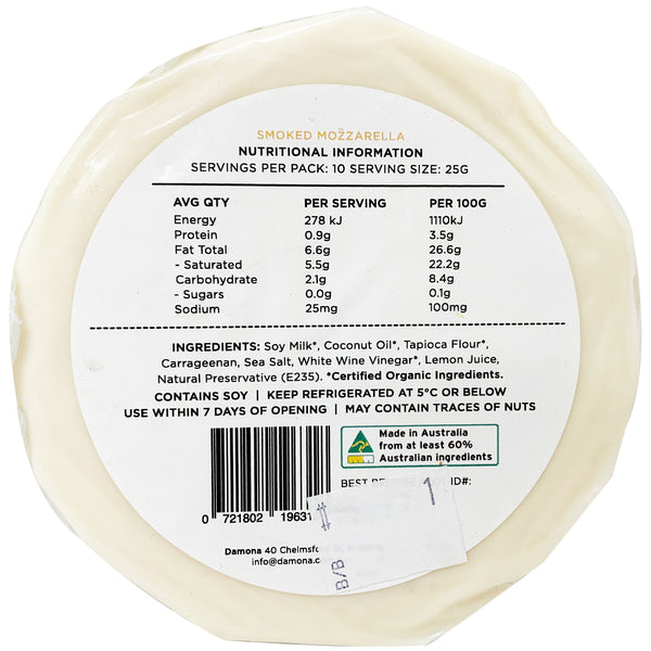 Damona Dairy-Free Cheeses Smoked Mozzarella 200g