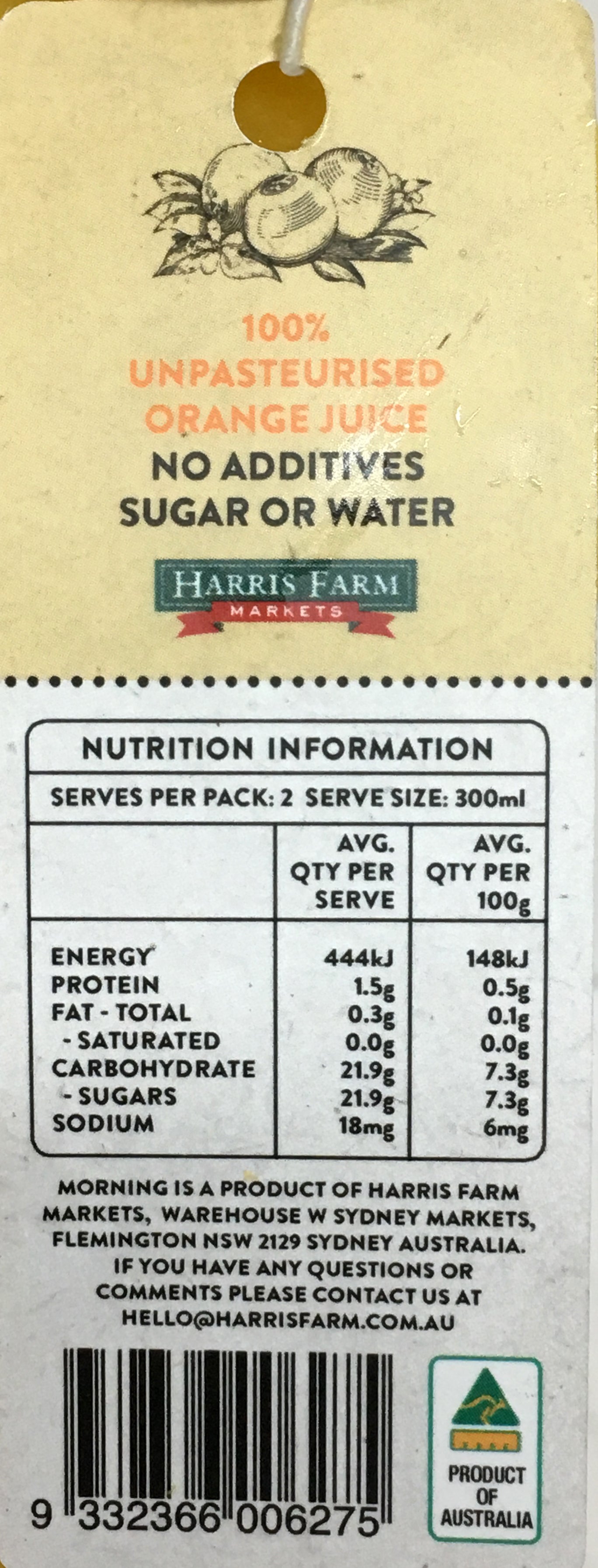 Harris Farm Fresh Orange Juice 600ml