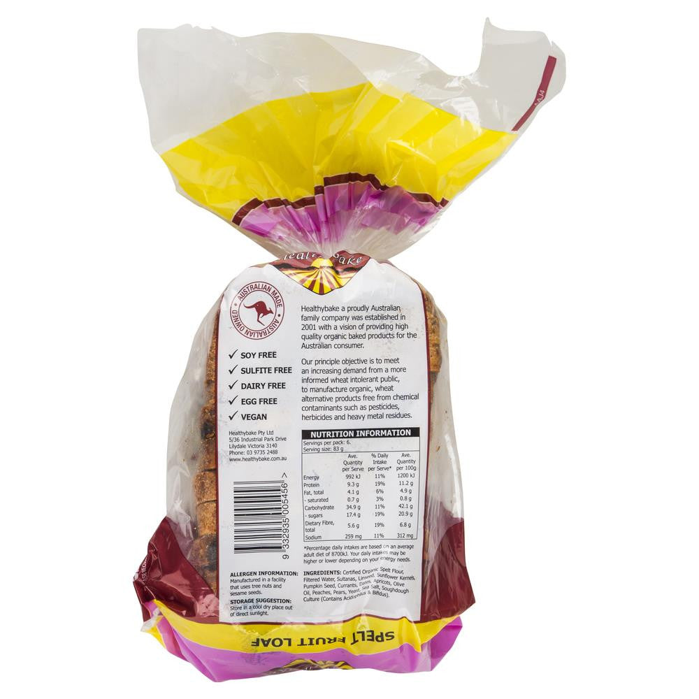 Healthybake Spelt Fruit Loaf Organic Sourdough 600g , Z-Bakery - HFM, Harris Farm Markets
- 2