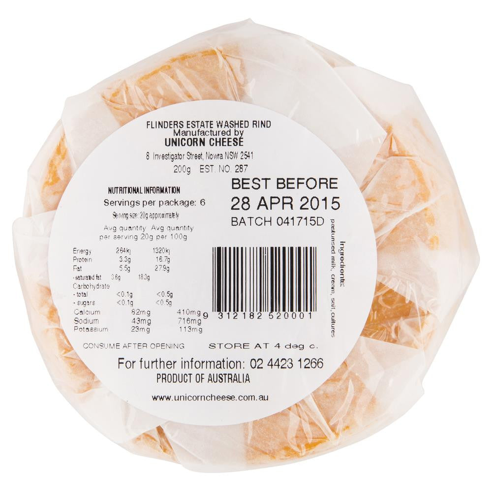 Flinders Estate Washed Rind 200g , Frdg1-Cheese - HFM, Harris Farm Markets
- 2