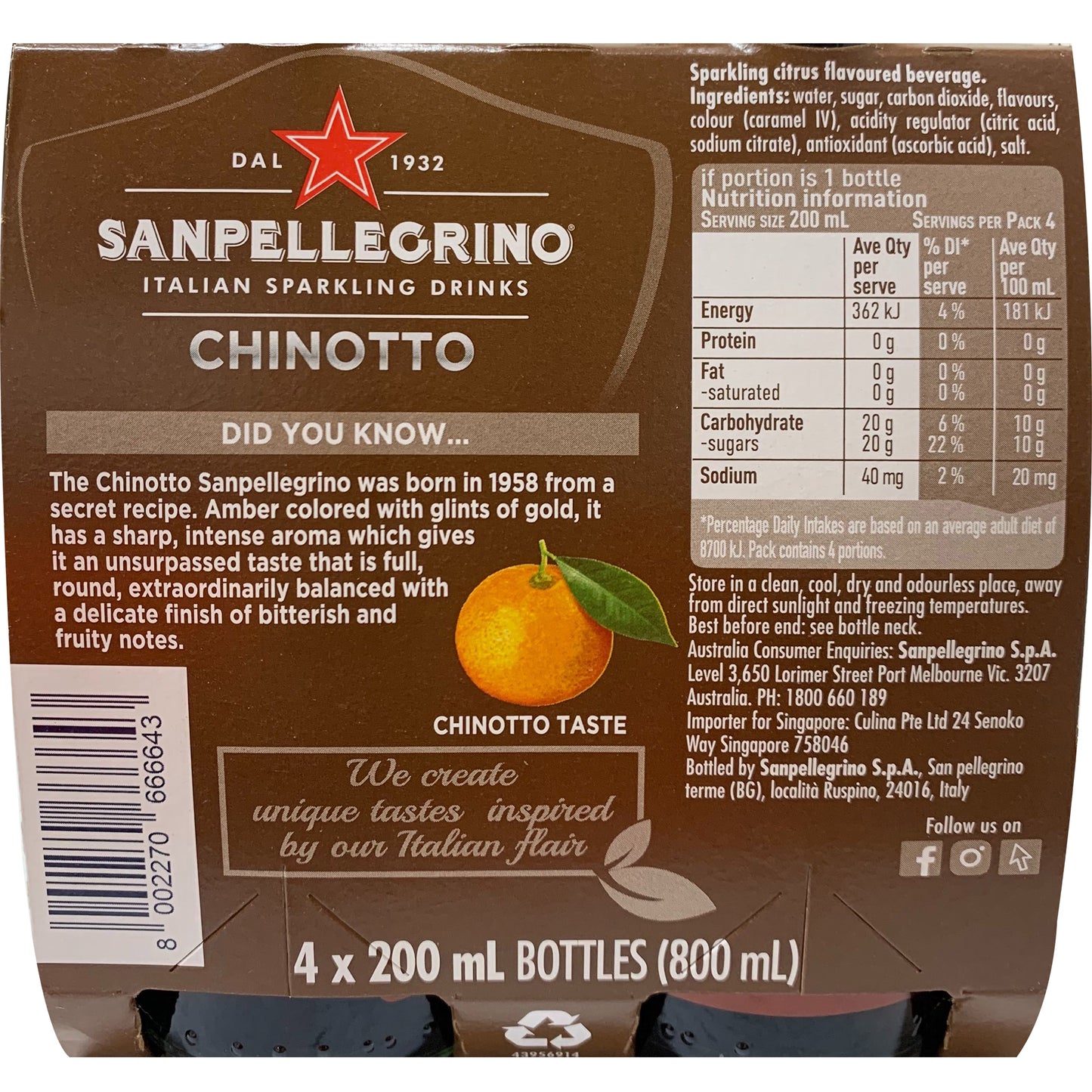 San Pellegrino Chinotto 4 x 200ml