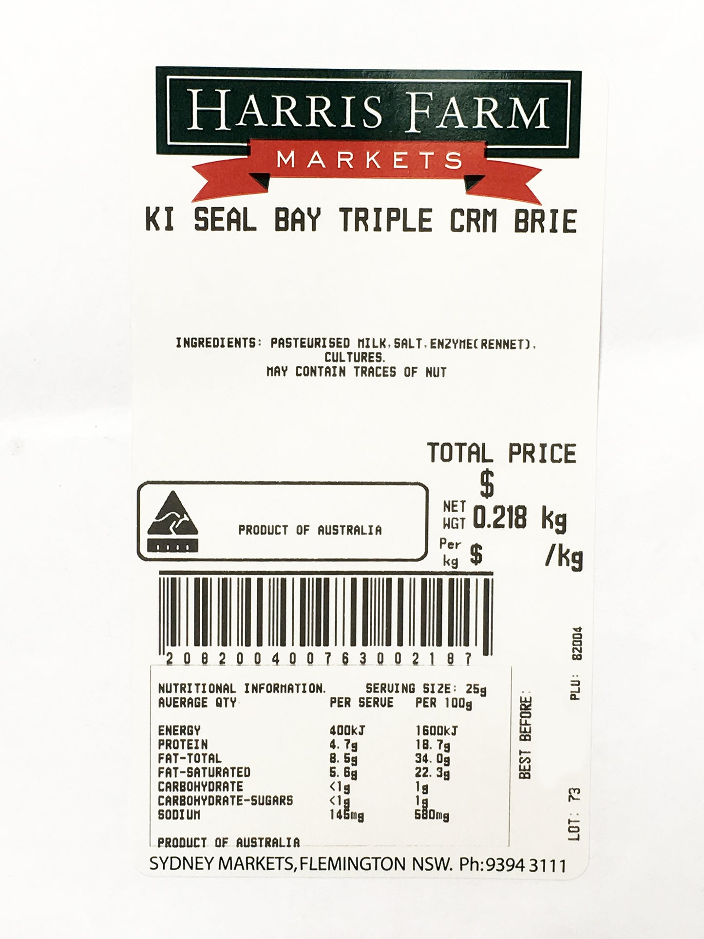 King Island Seal Bay Triple Cream Brie Whole Log KG