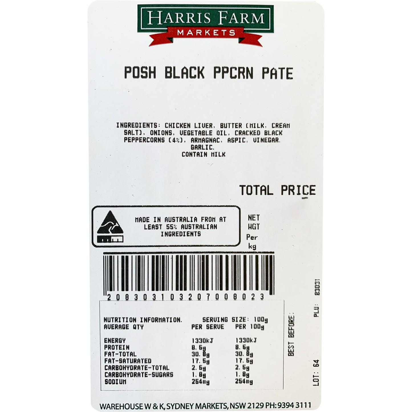 Posh Foods - Pate - Black Peppercorn | Harris Farm Online