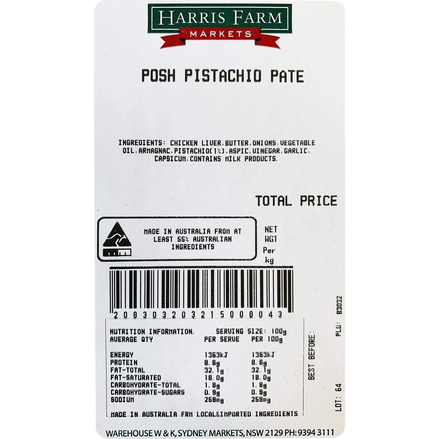 Posh Foods - Pate - Pistachio | Harris Farm Online