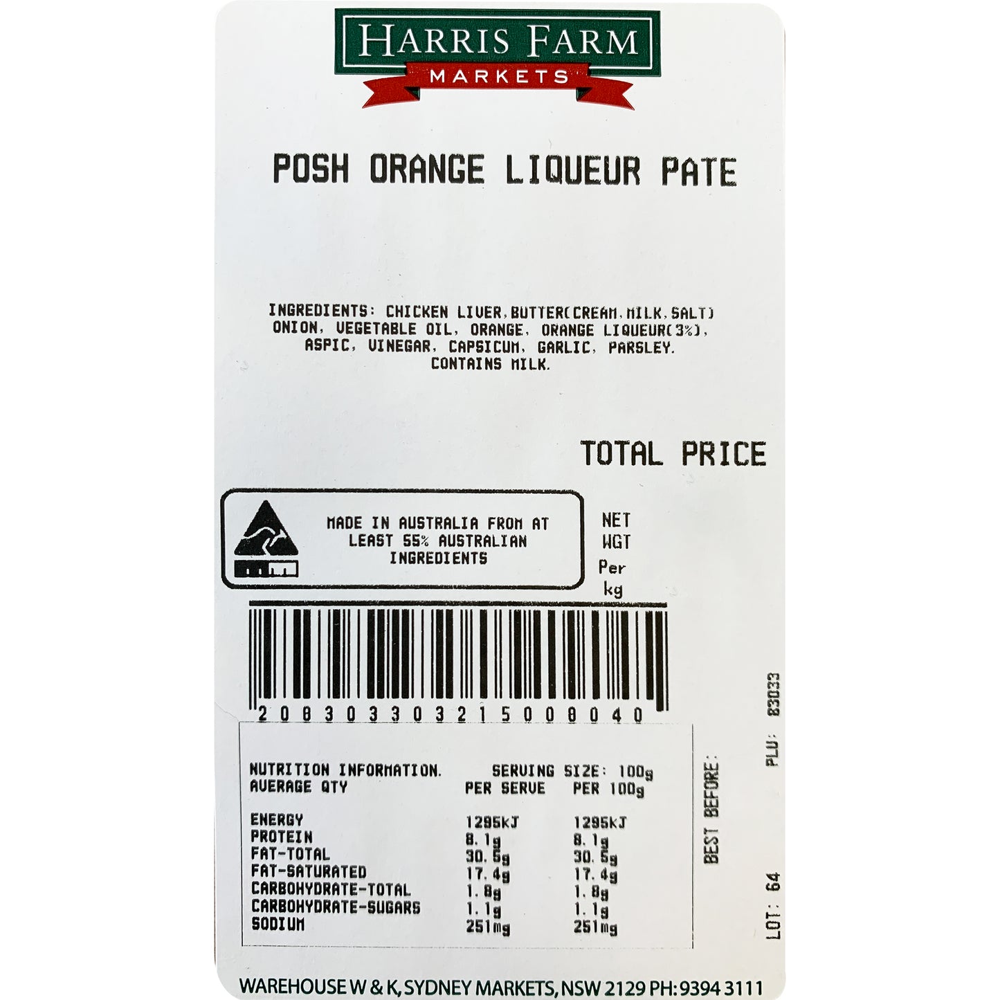 Posh Foods - Pate - Orange Liqueur | Harris Farm Online