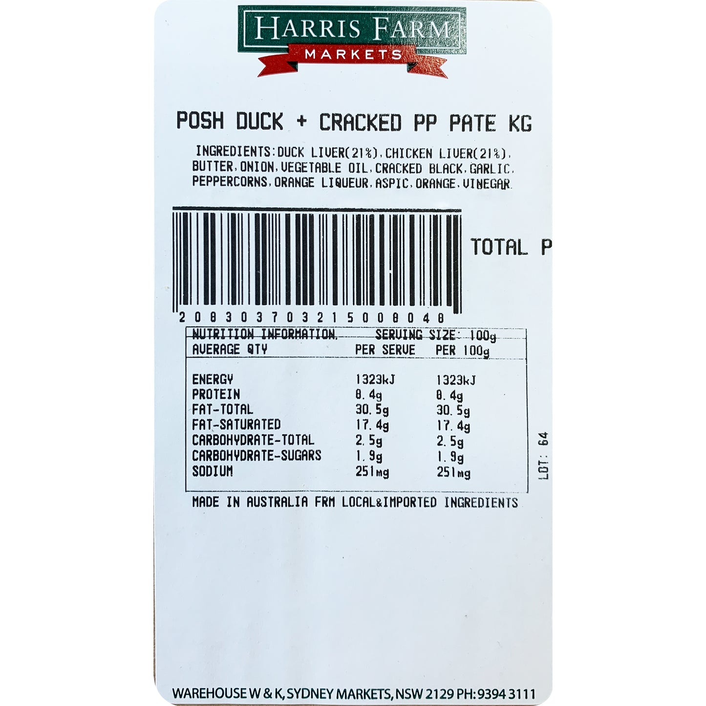 Posh Foods - Pate - Duck Cracked Pepper | Harris Farm Online