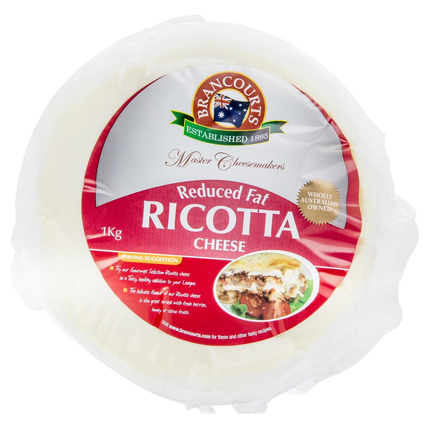Ricotta Brancourts Reduced Fat 1kg , Frdg1-Cheese - HFM, Harris Farm Markets