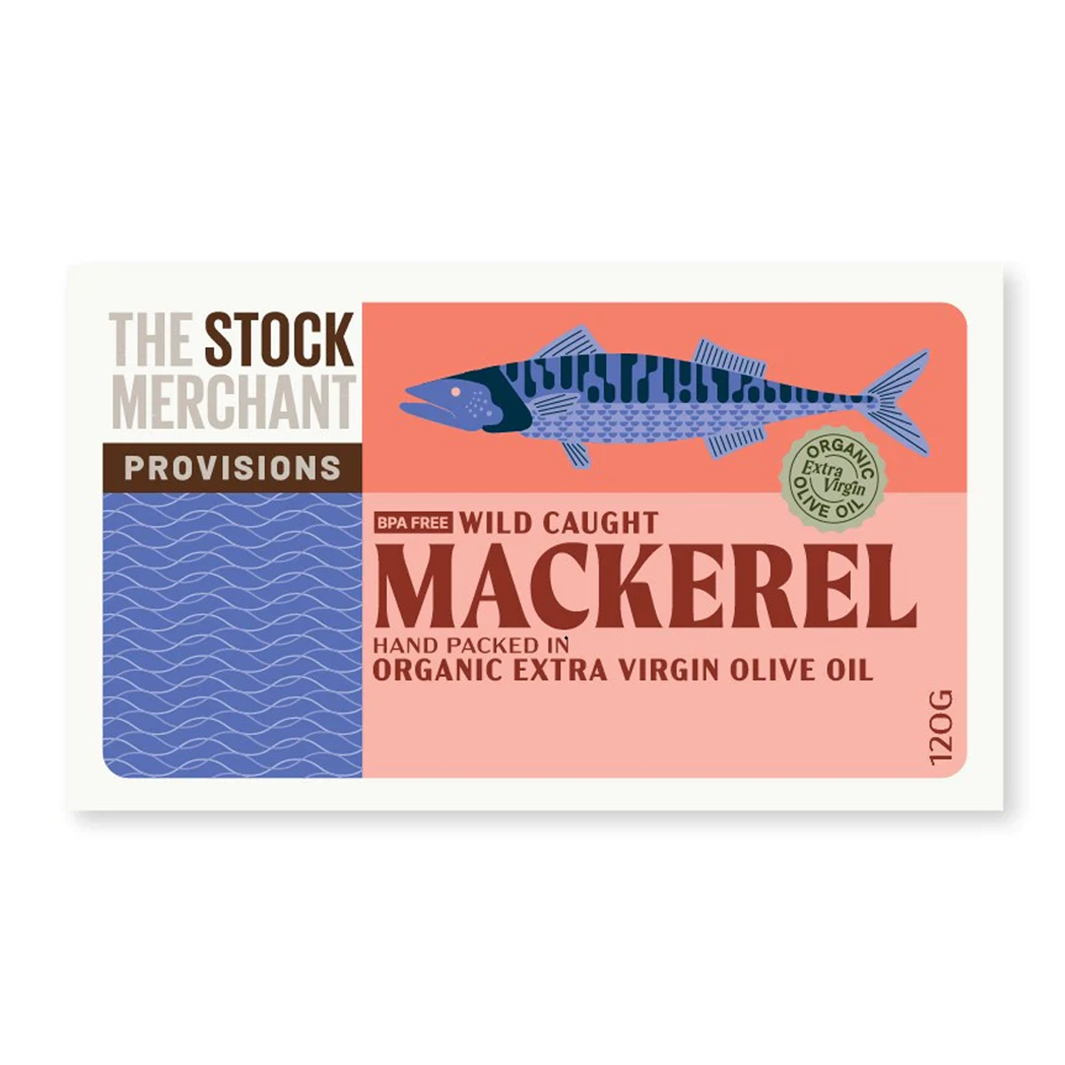 The Stock Merchant Wild Mackerel in Organic Extra Virgin Olive Oil 120g