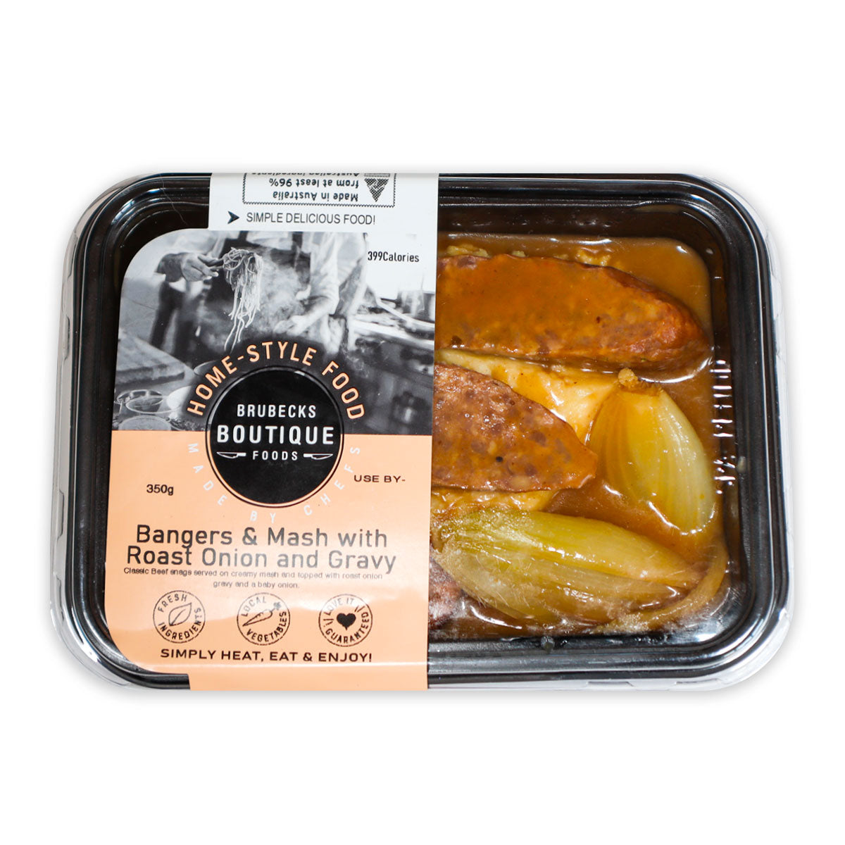 Brubecks Boutique Foods Bangers, Mash with Roast Onion and Gravy 350g | Harris Farm Online