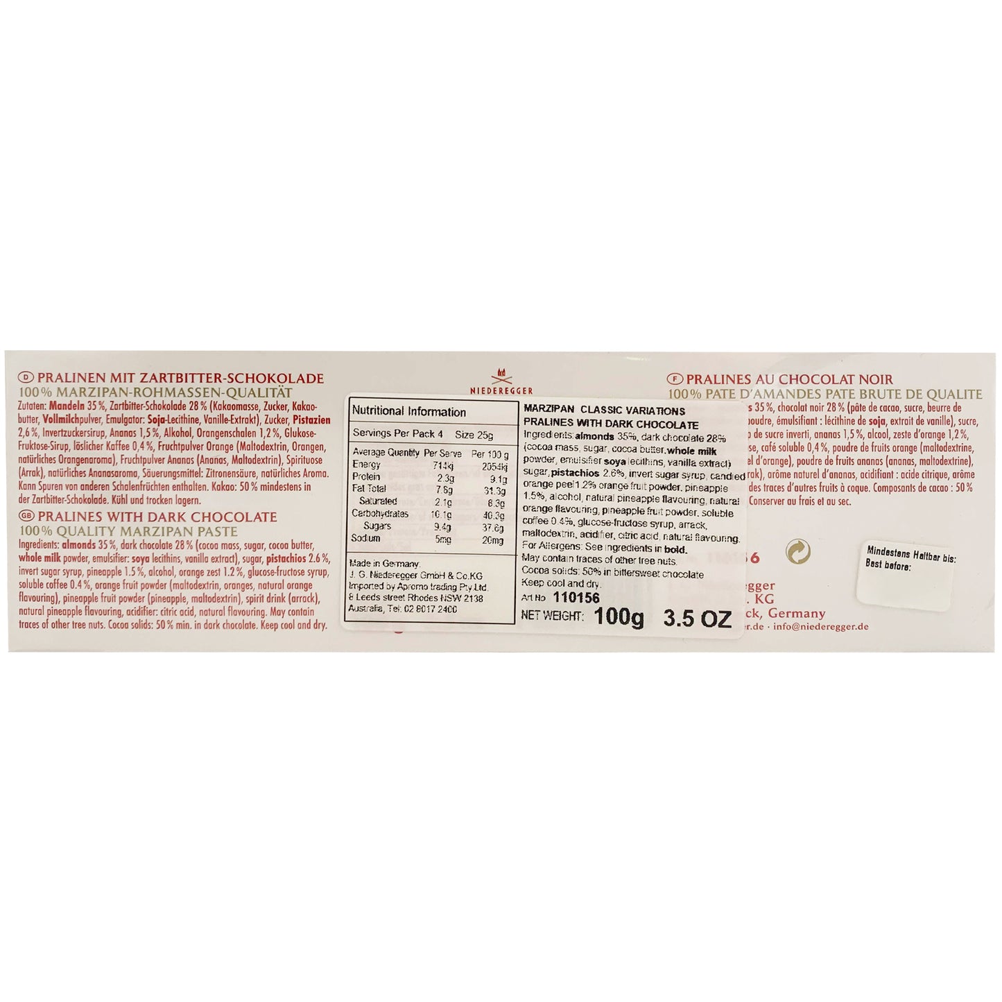 Niederegger Marzipan Classic Variations Dark Chocolate Portions | Harris Farm Online