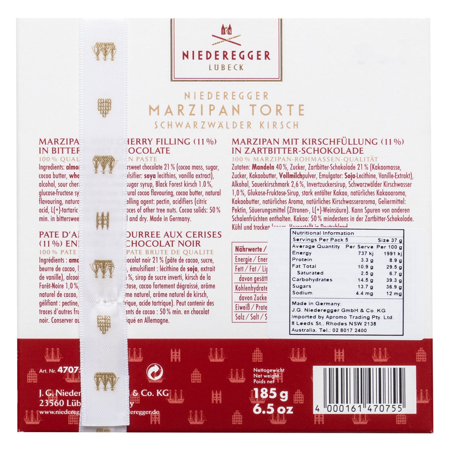 Niederegger Marzipan Cherry Chocolate Cake 185g