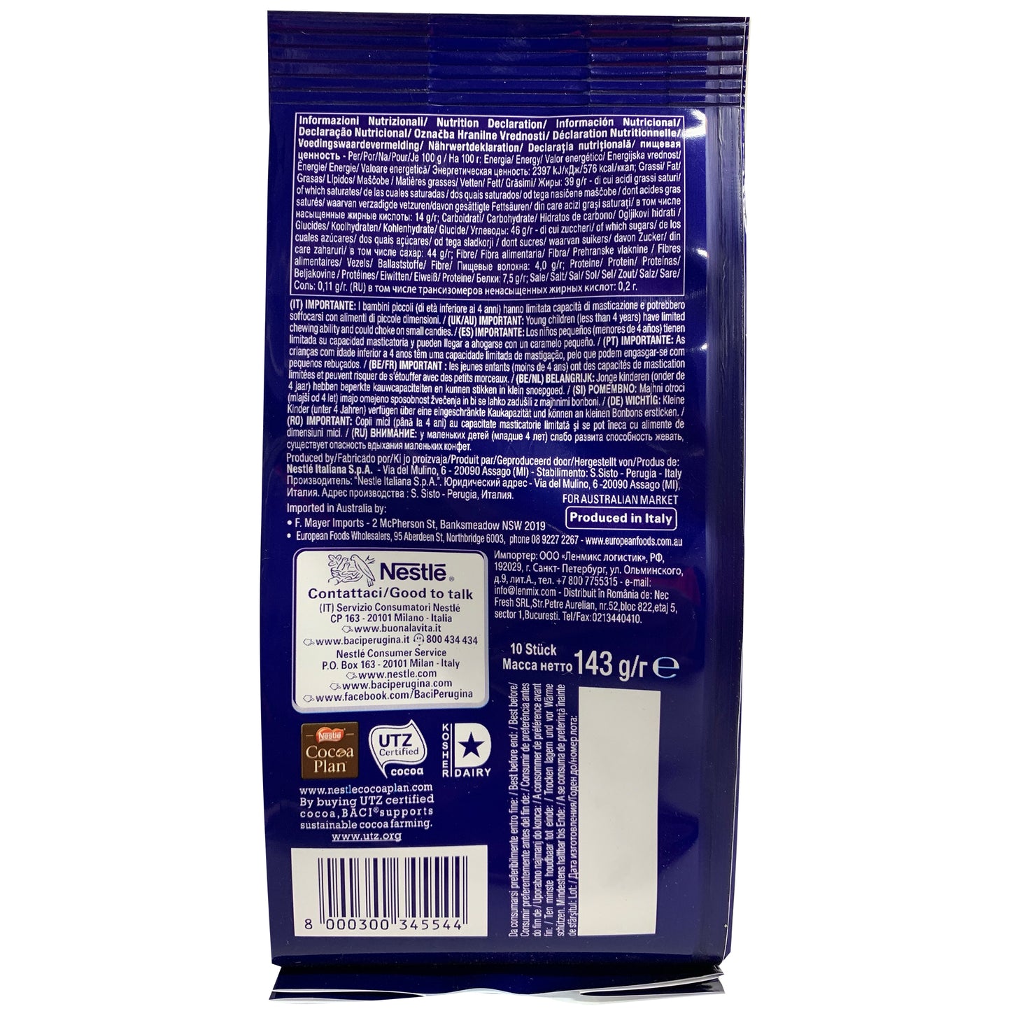 Perugina Baci Milk Chocolate Truffle with Hazelnuts 143g