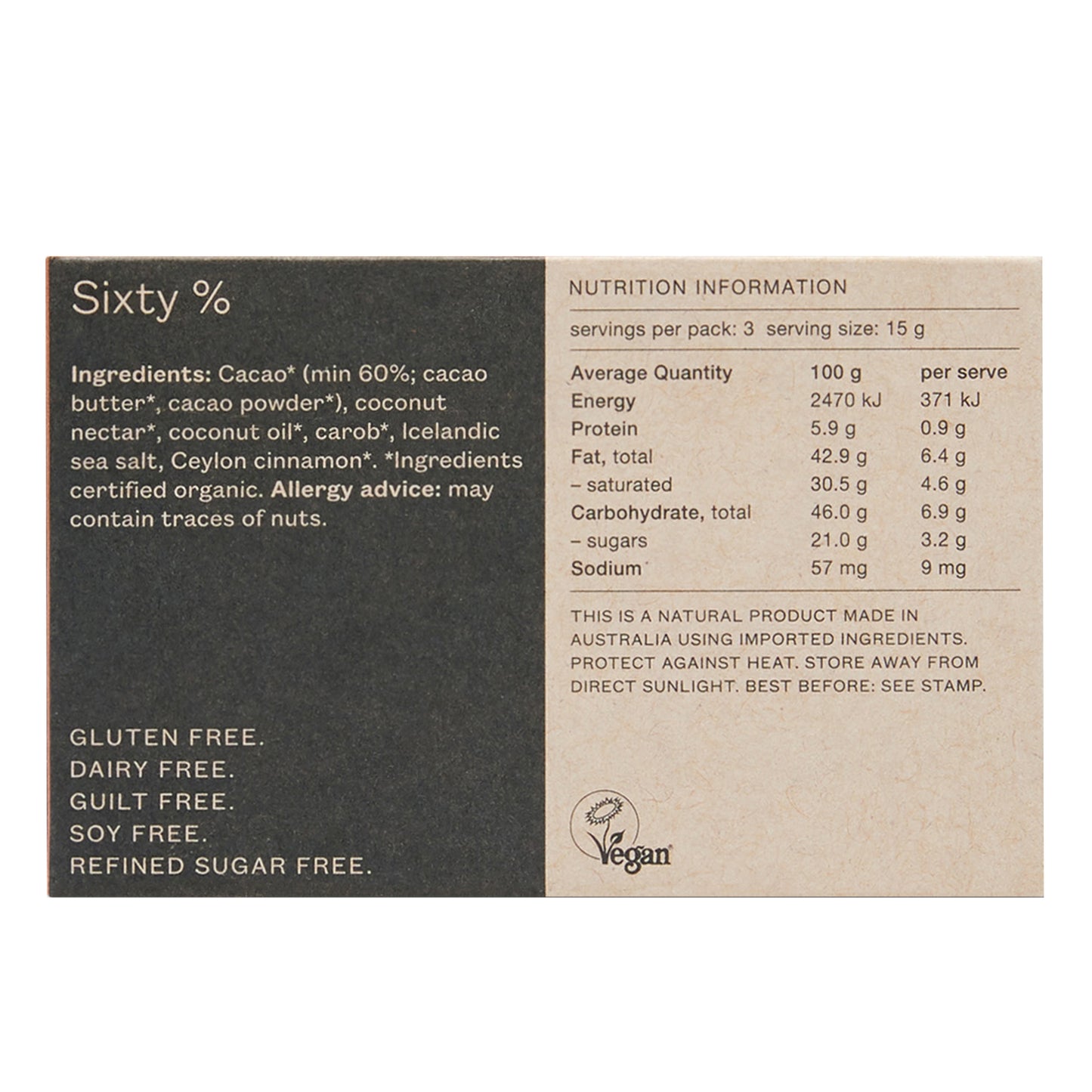 Pana Organic Sixty % Cacao Chocolate | Harris Farm Online