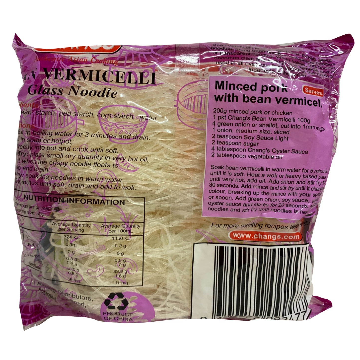 Changs Bean Vermicelli Glass Noodle Gluten Free 100g