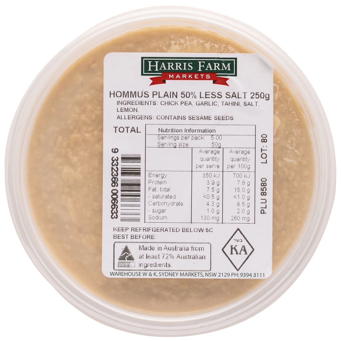 Harris Farm Dip Hommus 50% Less Salt | Harris Farm Online